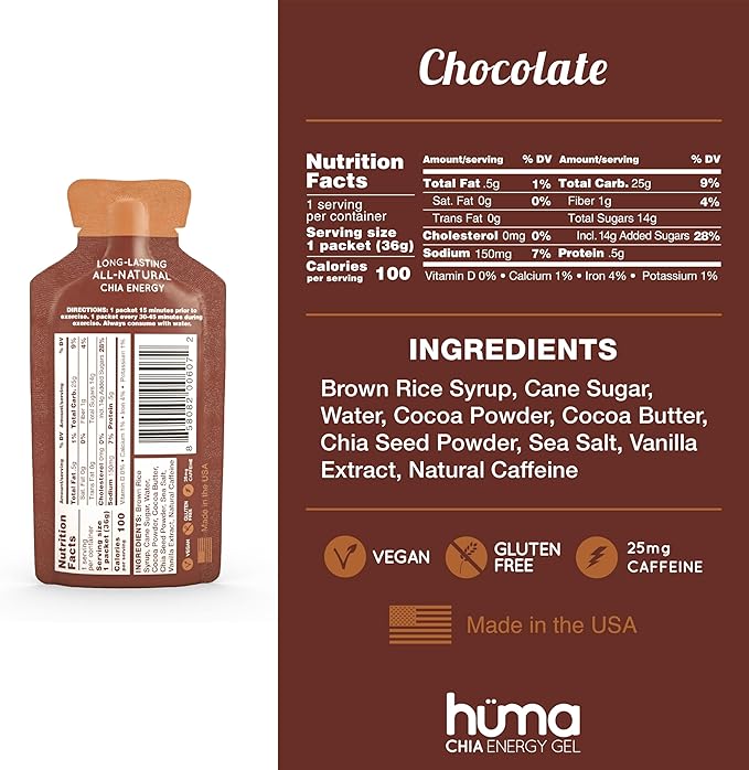 Huma Chia Energy Gel, 12 Gels, 4 Flavors - Premier Sports Nutrition for Endurance Exercise
